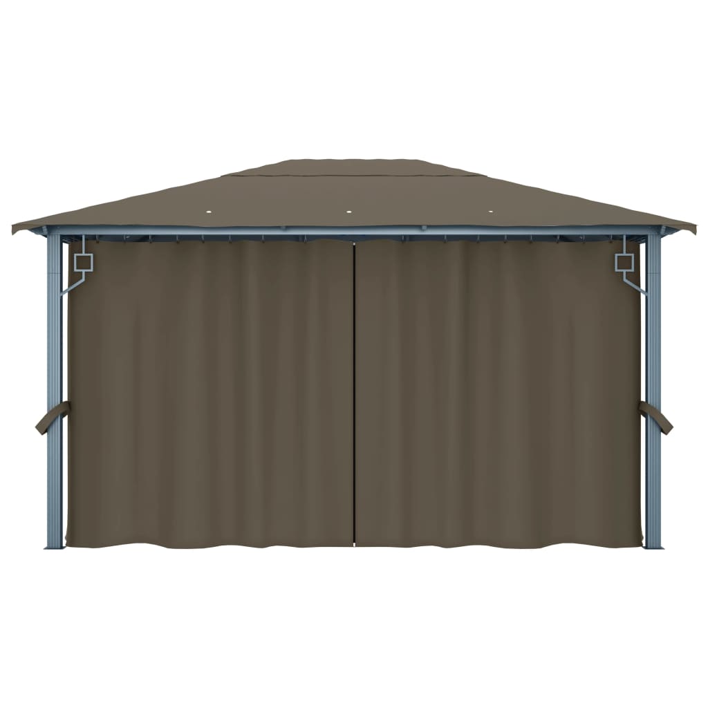 pavillon med gardin + LED-lyskæde 400x300 cm aluminium gråbrun