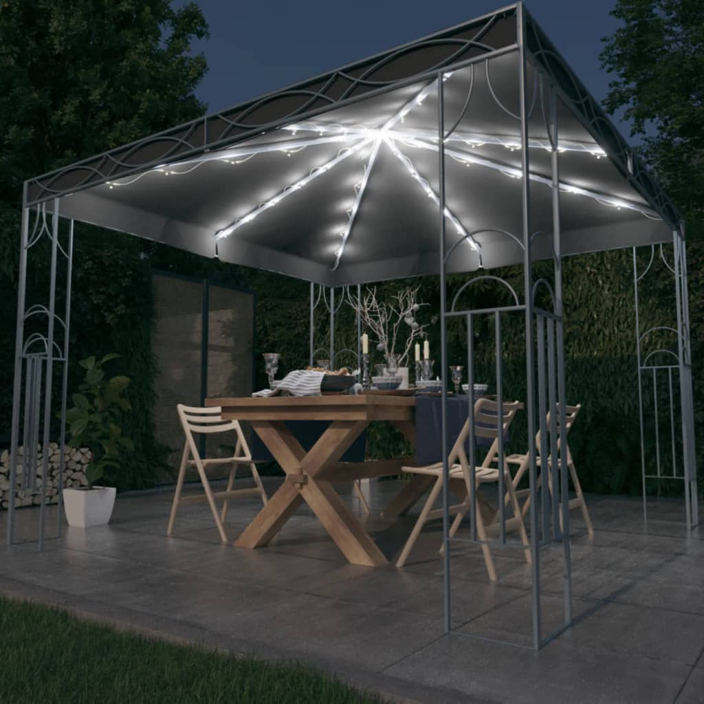 pavillon med LED-lyskæder 300x300 cm antracitgrå