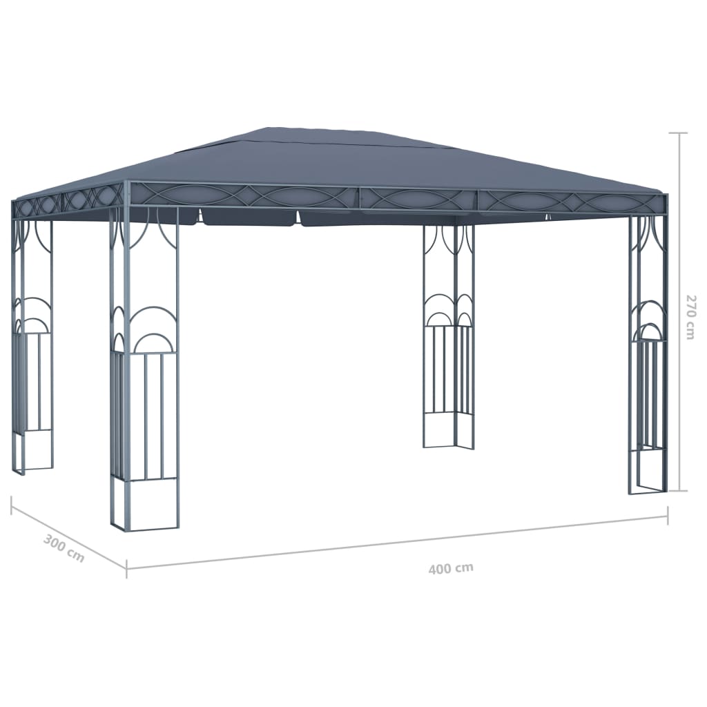 pavillon med LED-lyskæder 400x300 cm antracitgrå