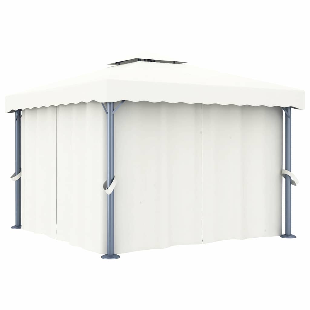 pavillon med gardin og LED-lyskæder 3x3 m cremefarvet