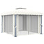 pavillon med gardin og LED-lyskæder 3x3 m cremefarvet