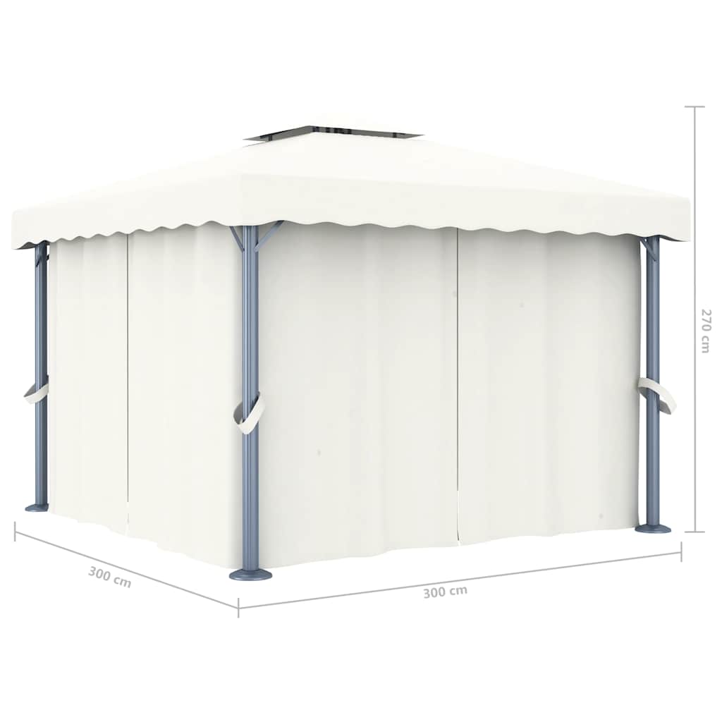 pavillon med gardin og LED-lyskæder 3x3 m cremefarvet