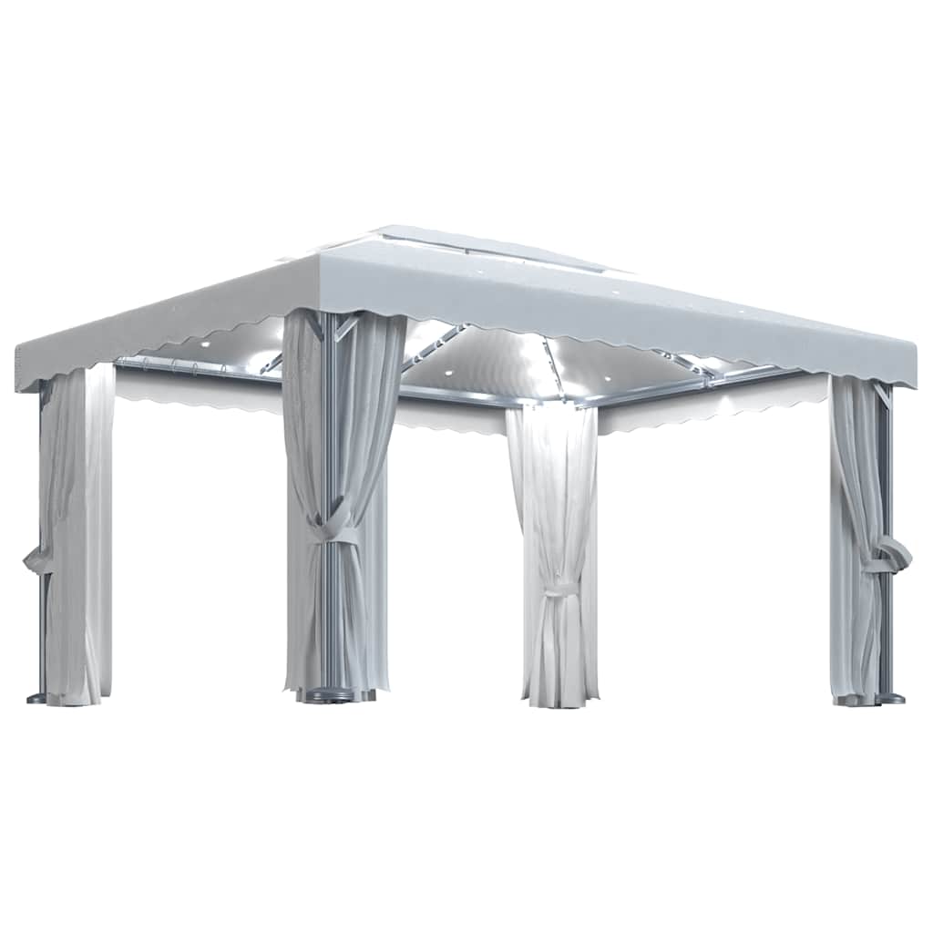 pavillon med gardin og LED-lyskæder 4x3 m cremefarvet