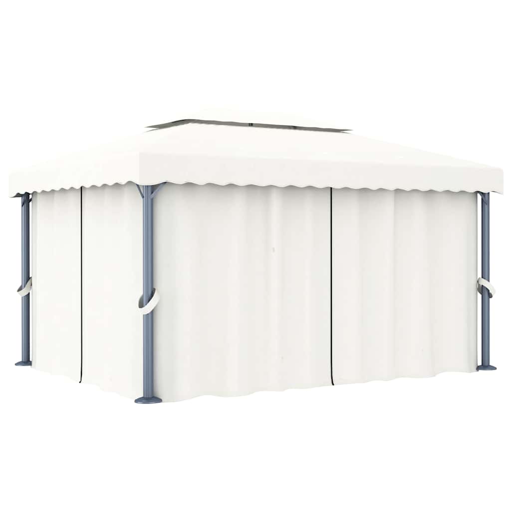 pavillon med gardin og LED-lyskæder 4x3 m cremefarvet