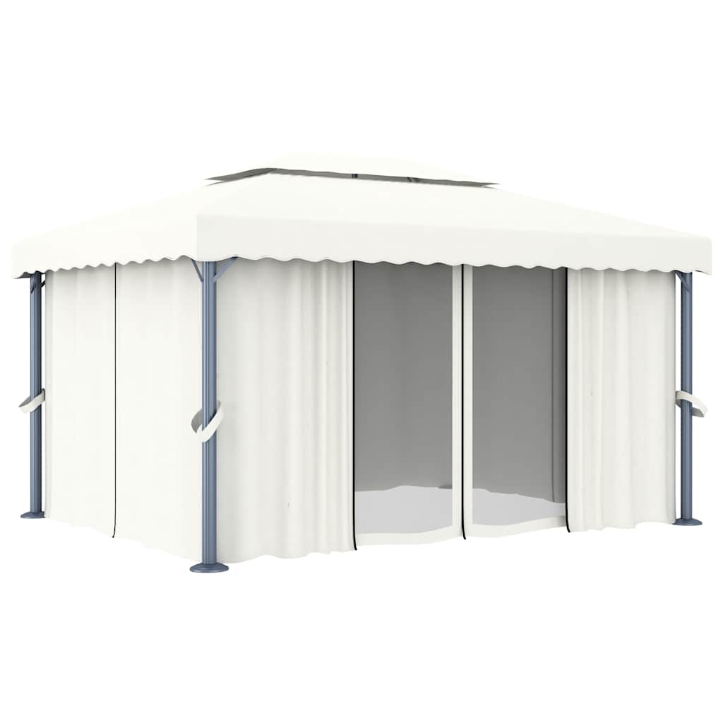 pavillon med gardin og LED-lyskæder 4x3 m cremefarvet