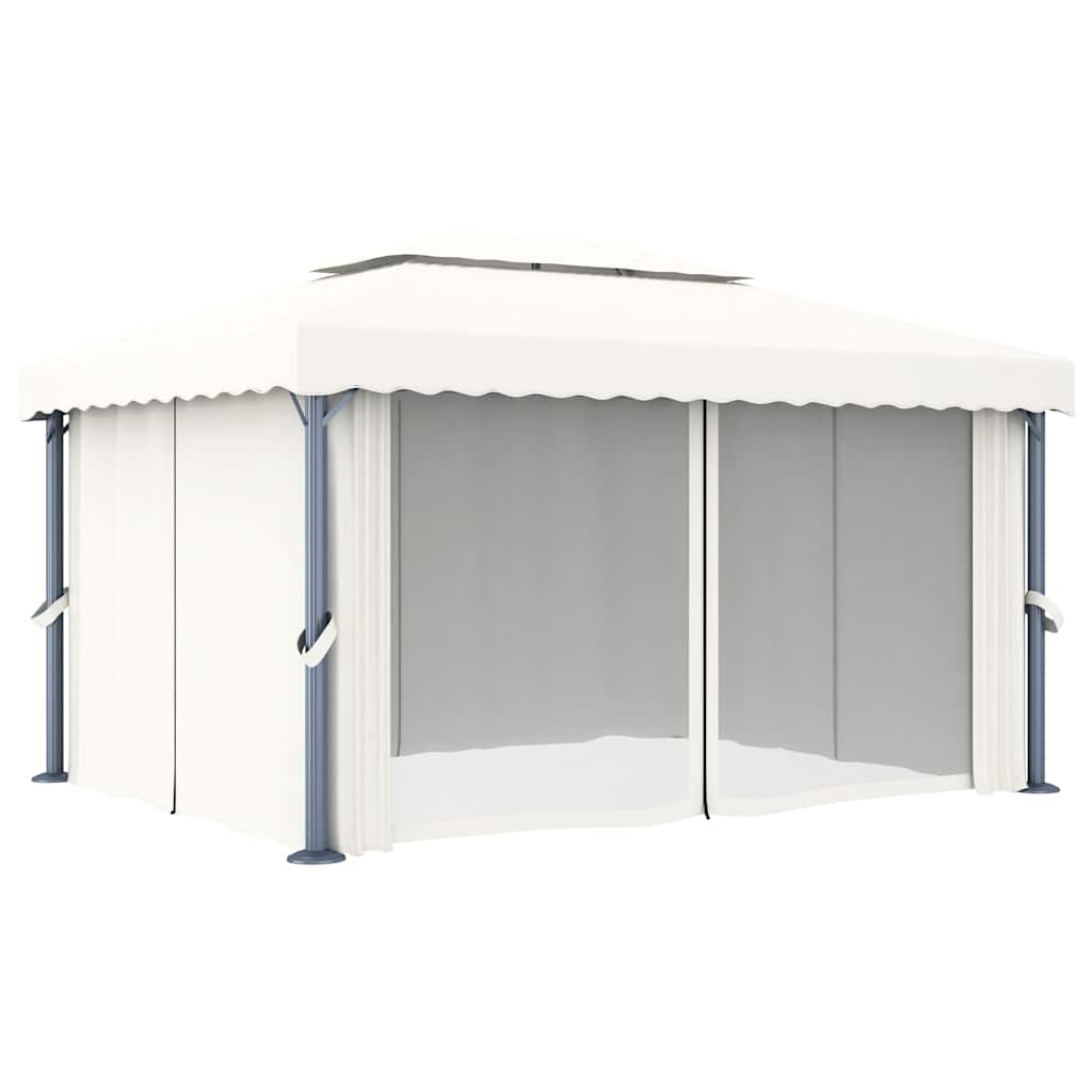 pavillon med gardin og LED-lyskæder 4x3 m cremefarvet
