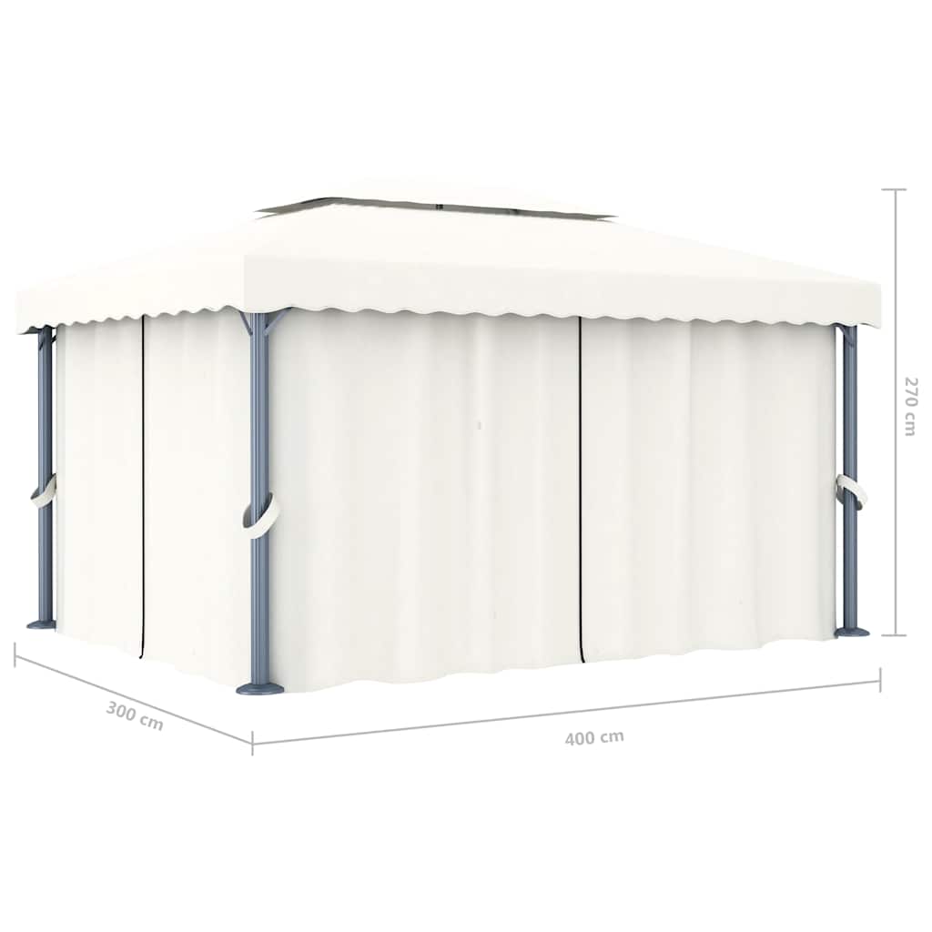 pavillon med gardin og LED-lyskæder 4x3 m cremefarvet