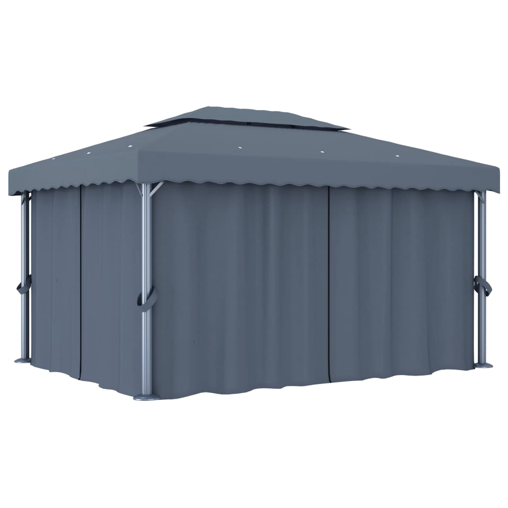 pavillon med gardin og LED-lyskæder 4x3 m antracitgrå