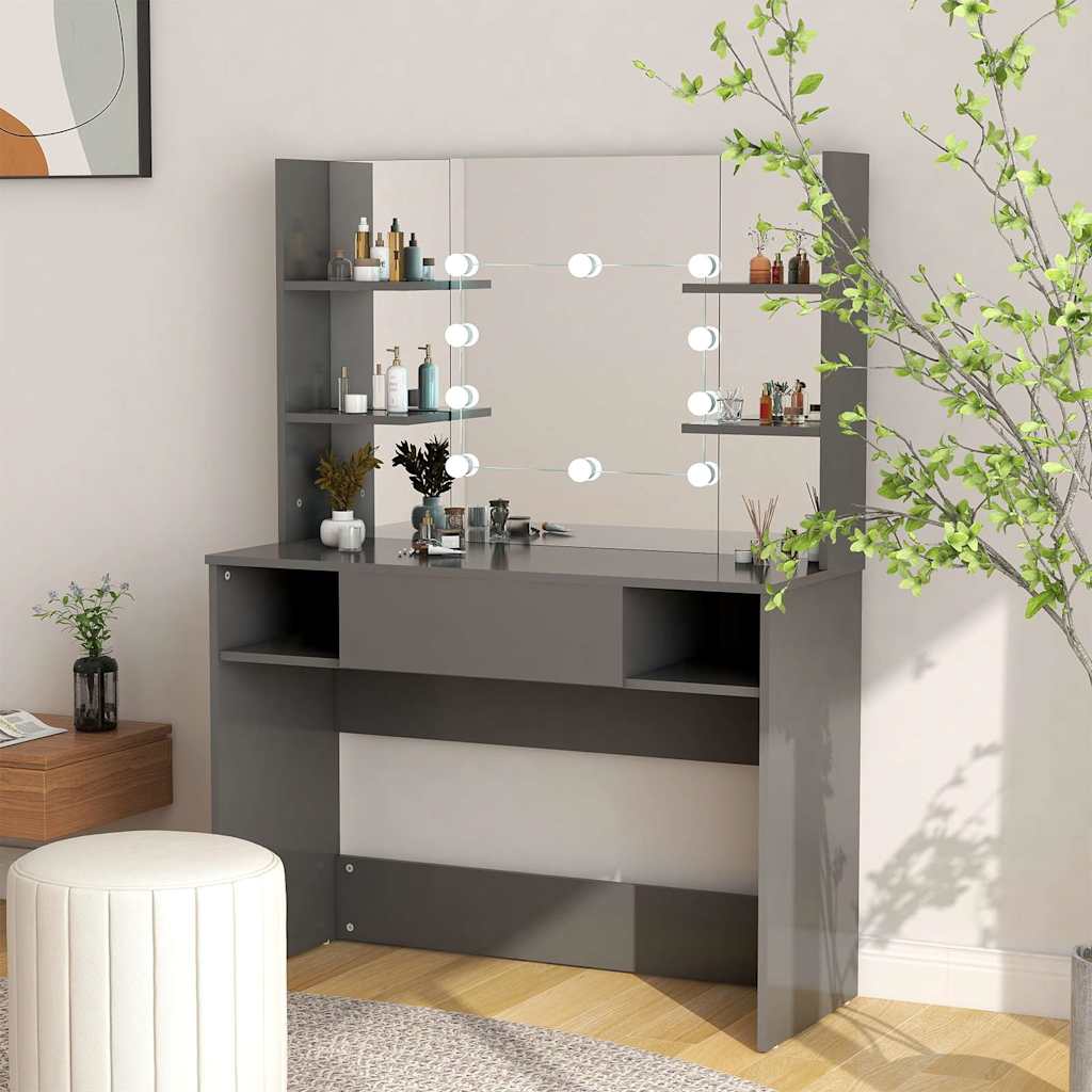 makeupbord med LED-lys 100x40x135 cm MDF grå billede