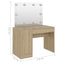 makeupbord med LED-lys 110x55x145 cm MDF egetræ