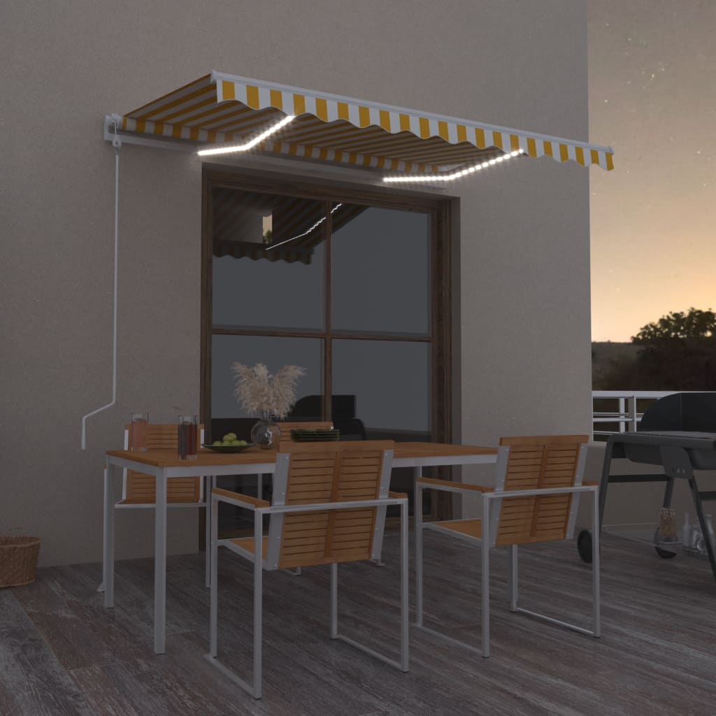 markise m. LED + vindsensor 300x250 cm automatisk gul og hvid