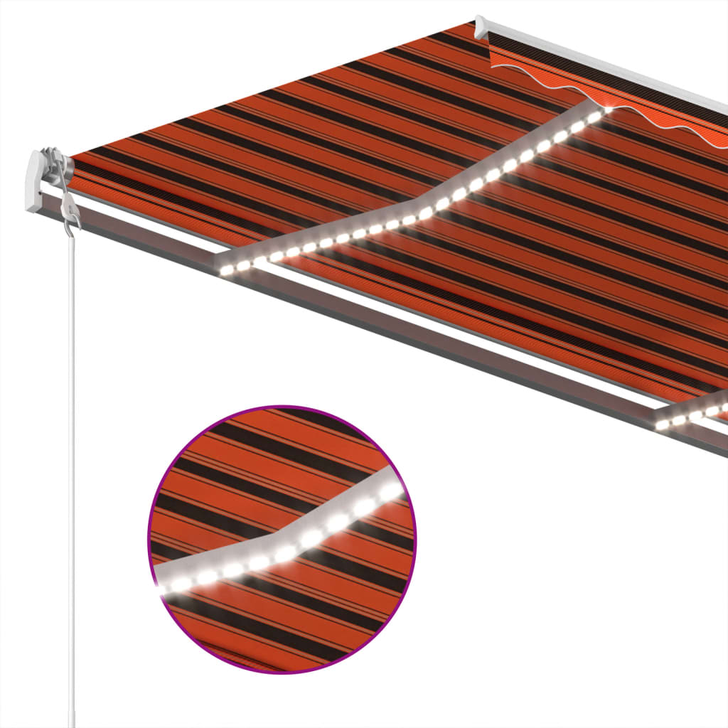 markise m. LED + vindsensor 400x300 cm automatisk orange/brun