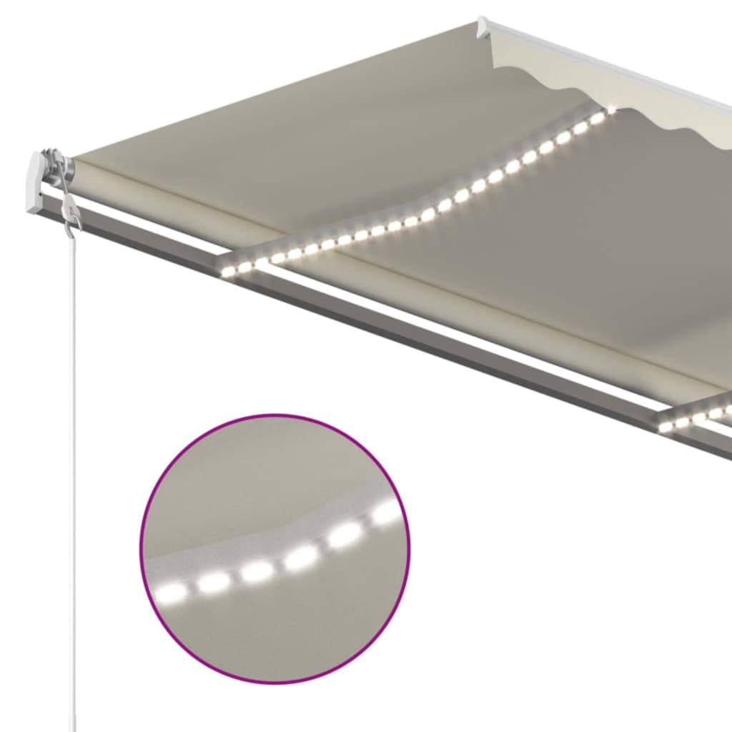 markise m. LED-lys 450x300 cm manuel betjening cremefarvet