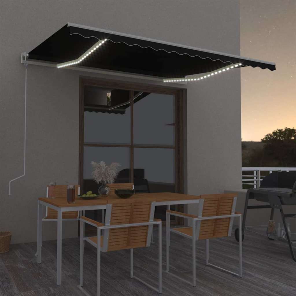 markise m. LED + vindsensor 450x300 cm automatisk antracitgrå