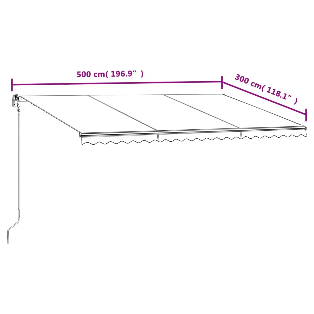 markise 500x300 cm automatisk betjening gul og hvid