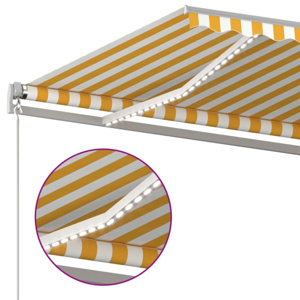 markise m. LED-lys 600x300 cm manuel betjening gul og hvid