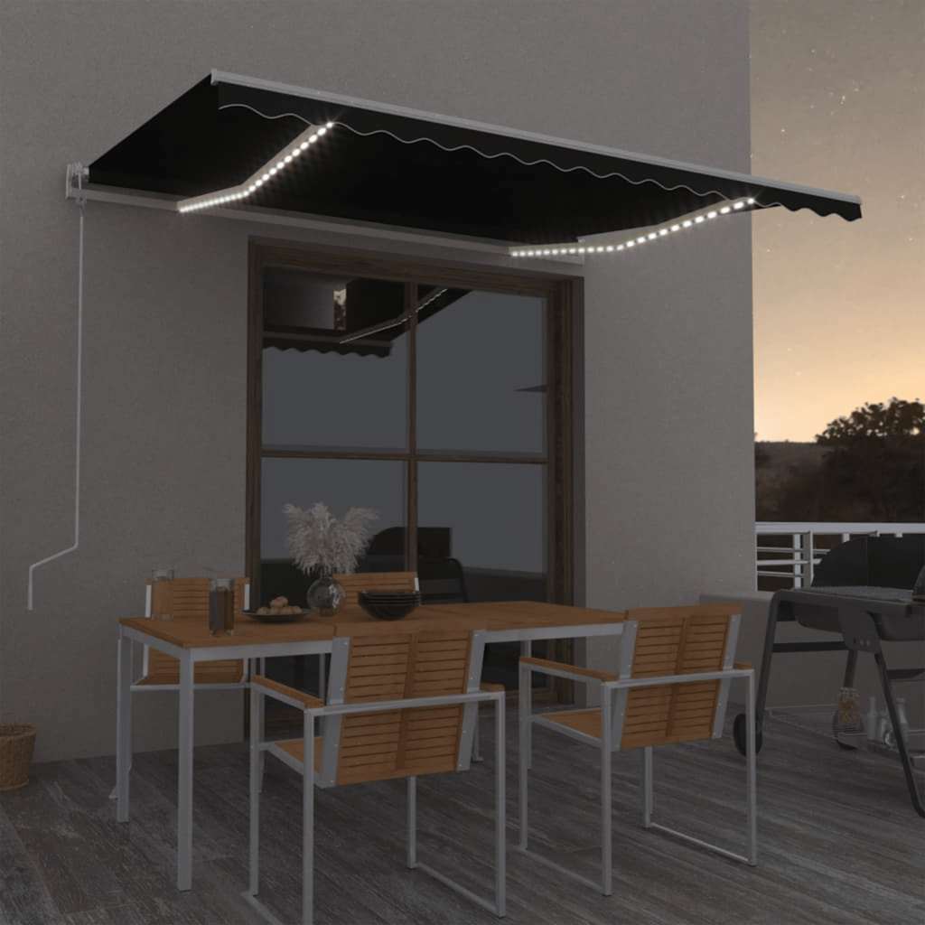 markise m. LED + vindsensor 450x350 cm automatisk antracitgrå