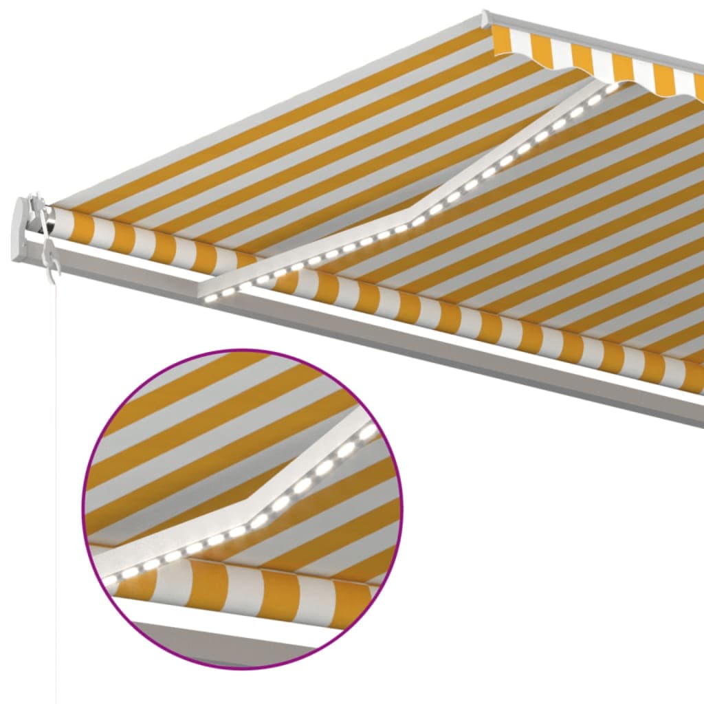 markise m. LED + vindsensor 600x350 cm automatisk gul og hvid