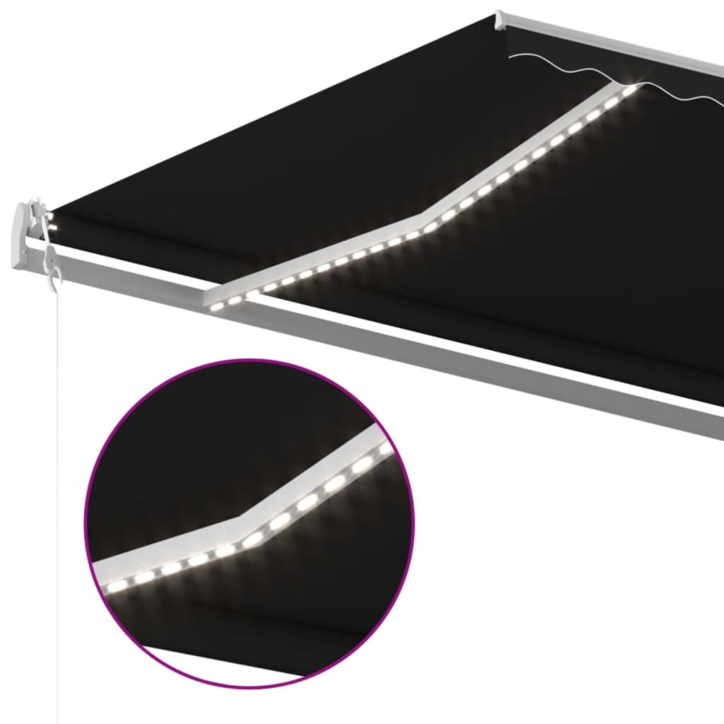 markise m. LED + vindsensor 600x350 cm automatisk antracit
