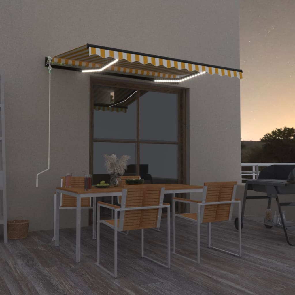 markise m. LED + vindsensor 350x250 cm automatisk gul og hvid