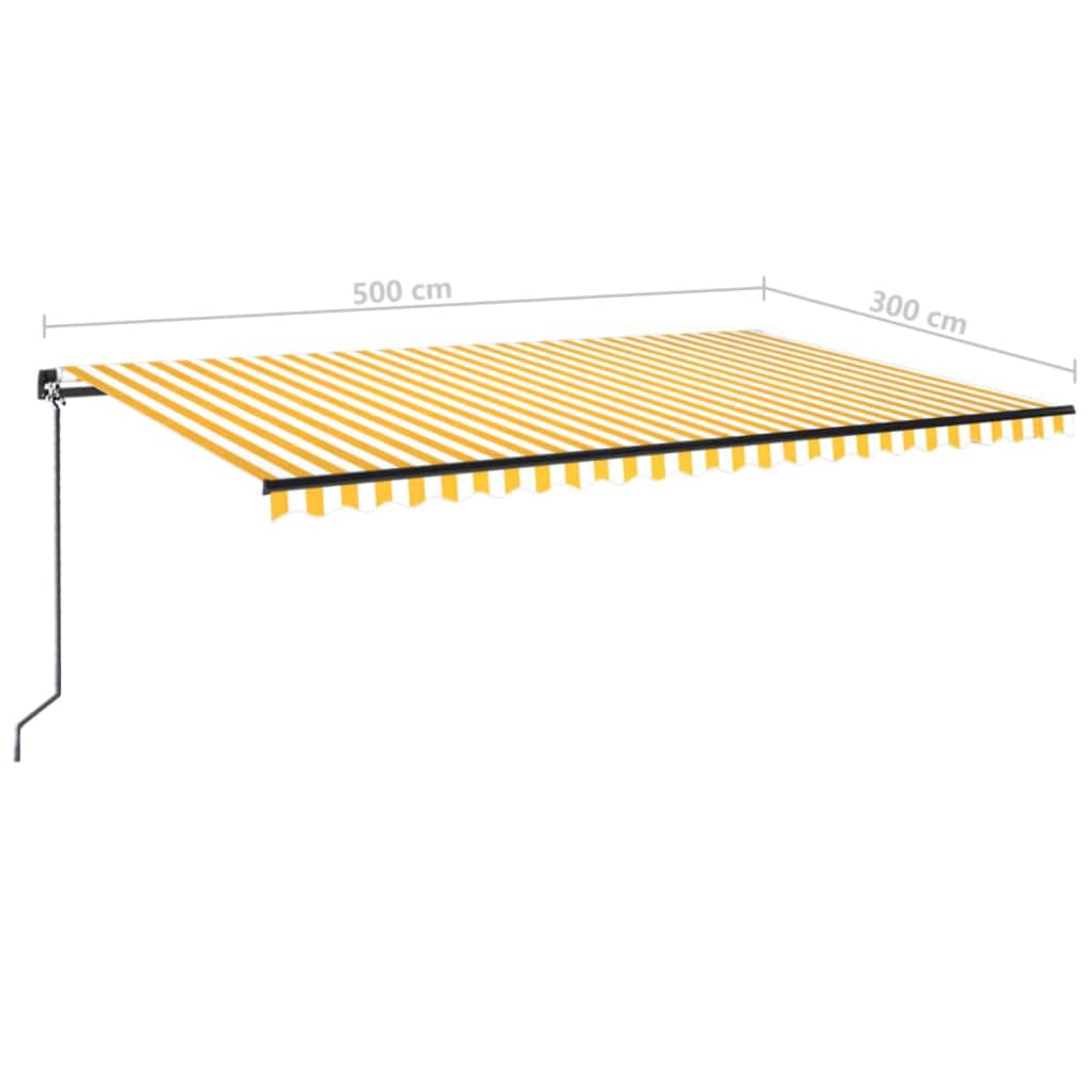 markise m. LED-lys 500x300 cm manuel betjening gul og hvid