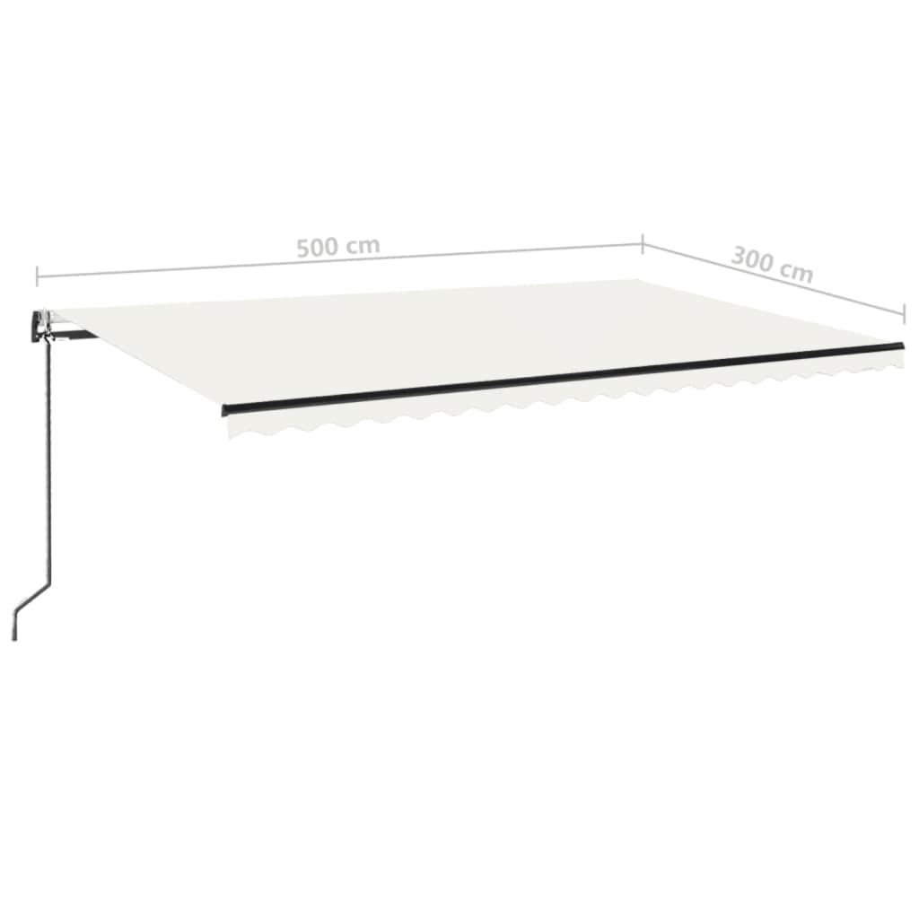 markise m. LED + vindsensor 500x300 cm automatisk cremefarvet
