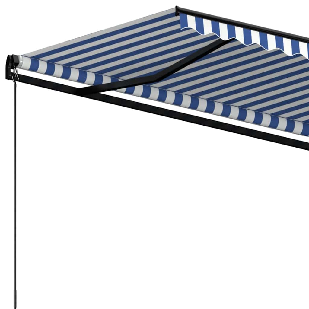 markise 500x350 cm manuel betjening blå og hvid