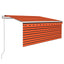 markise m. gardin 3x2,5 m manuel betjening orange og brun