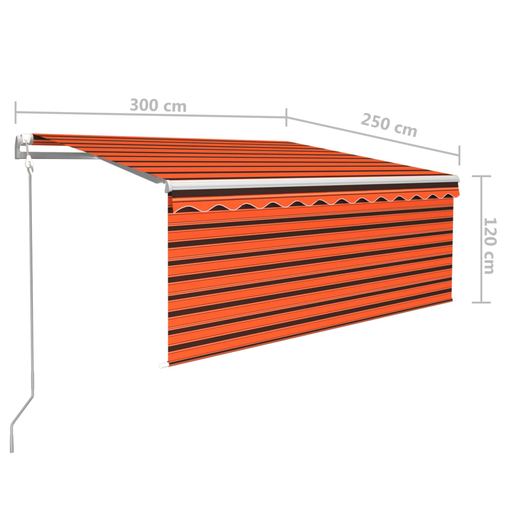 markise m. gardin+LED+vindsensor 3x2,5 m automatisk orange/brun