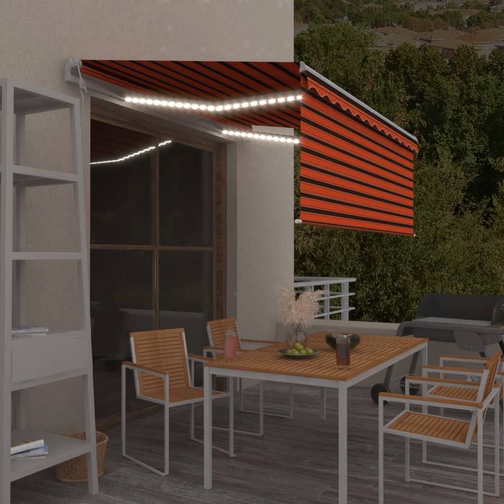 markise m. gardin+LED+vindsensor 3x2,5 m automatisk orange/brun