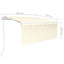 markise m. gardin+LED+vindsensor 3,5x2,5 m auto cremefarvet