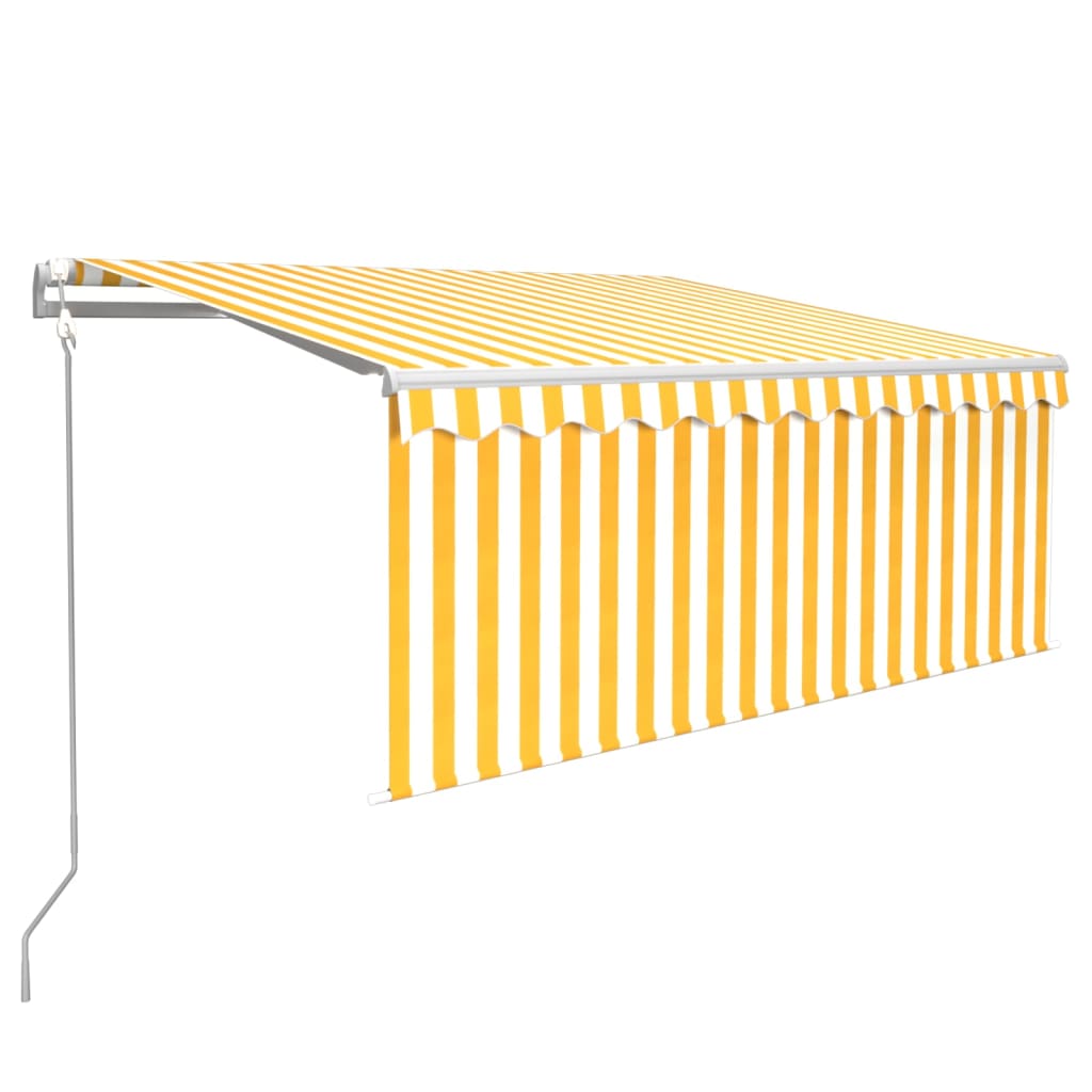 markise m. gardin+LED+vindsensor 3,5x2,5 m auto gul og hvid