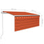 markise m. gardin+LED+vindsensor 3,5x2,5 m auto orange/brun