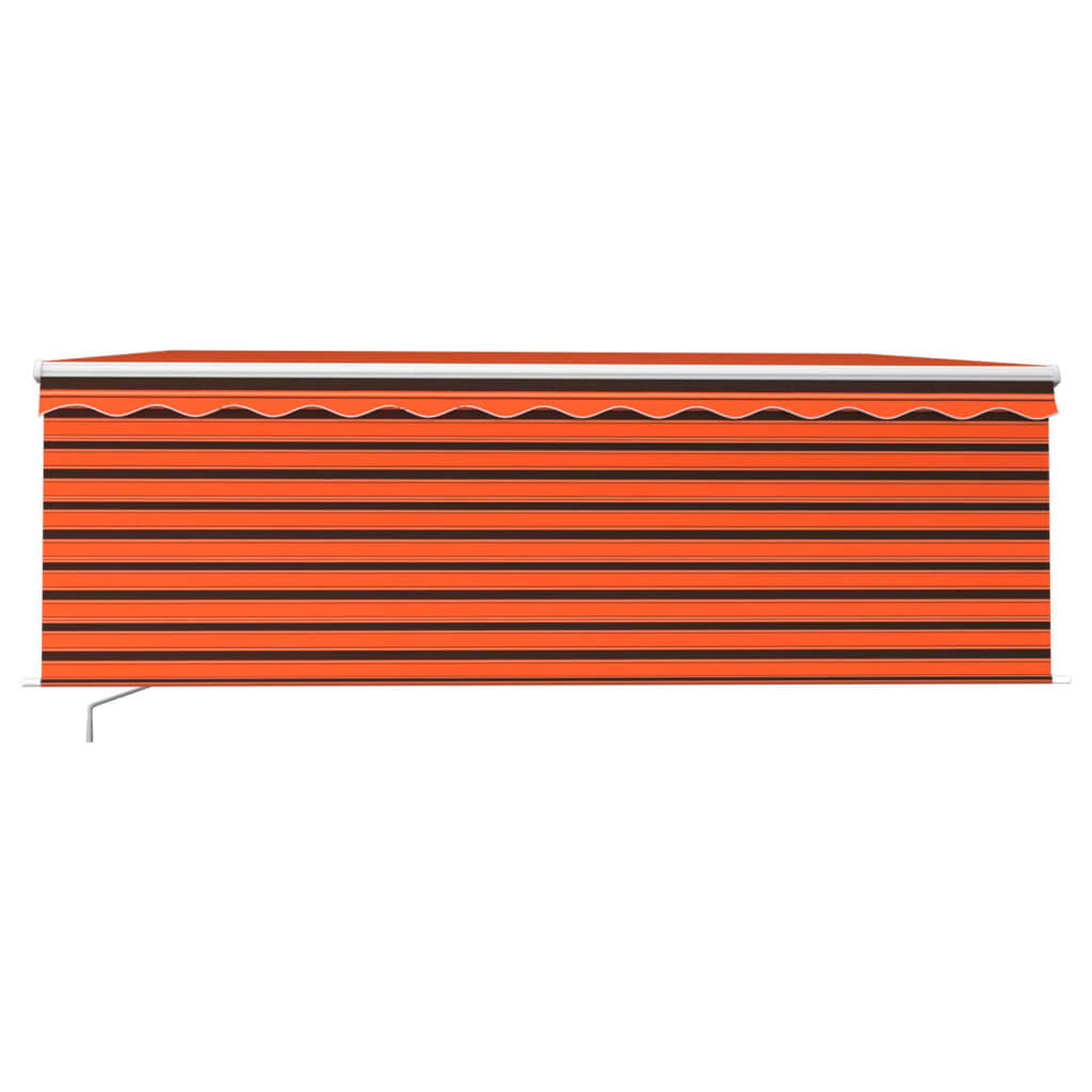 markise m. gardin + LED 4,5x3 m manuel betjening orange og brun