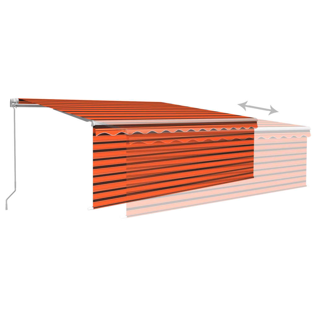 markise m. gardin + LED 4,5x3 m manuel betjening orange og brun