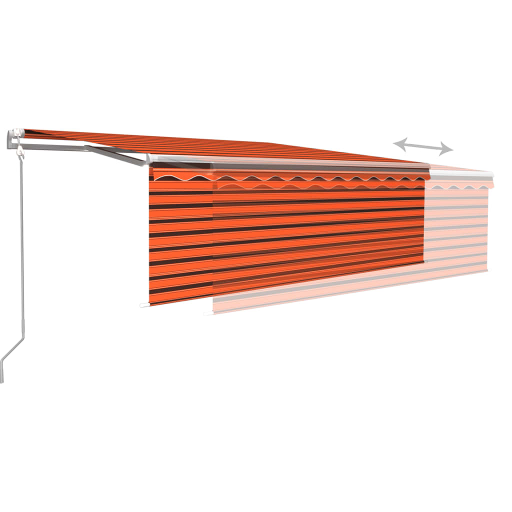 markise m. gardin+LED+vindsensor 4,5x3 m automatisk orange/brun
