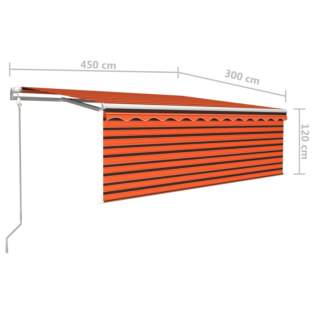 markise m. gardin+LED+vindsensor 4,5x3 m automatisk orange/brun