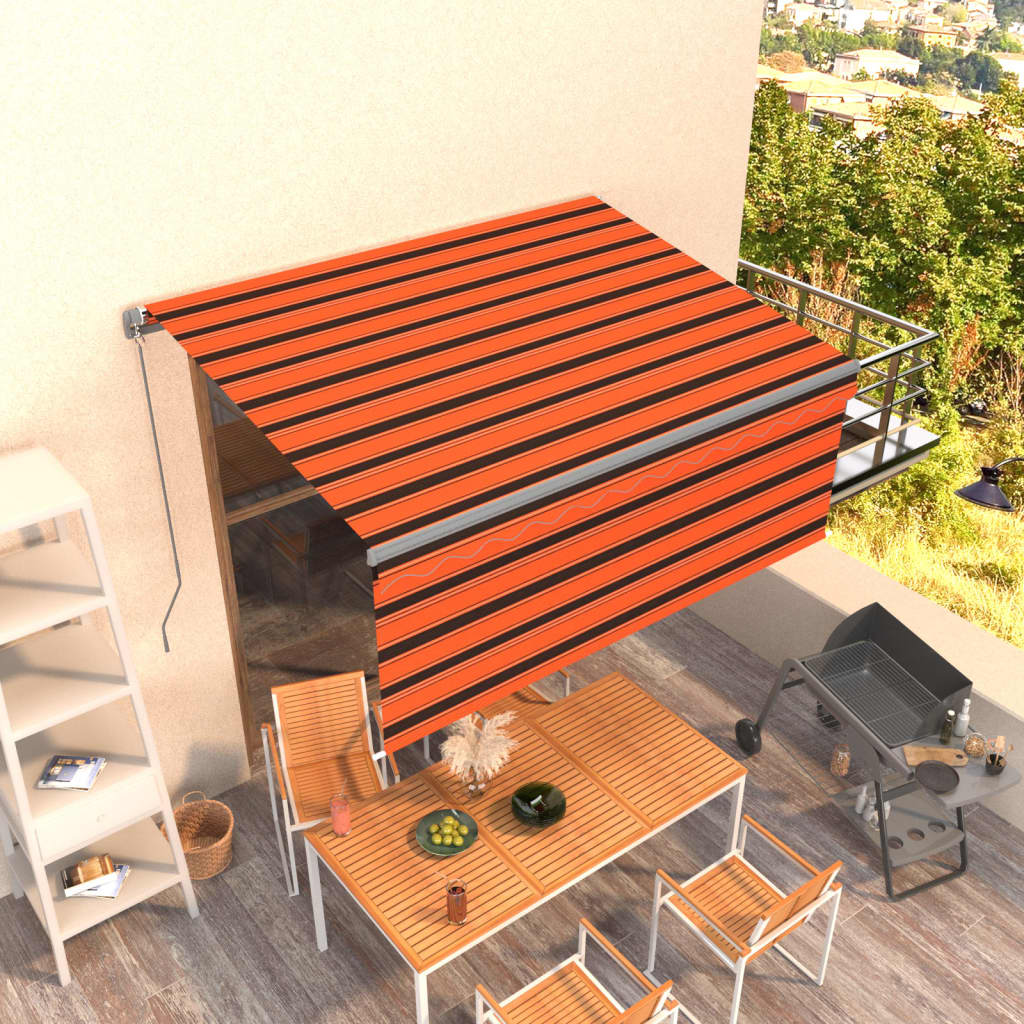 markise m. gardin 3x2,5 m manuel betjening orange og brun