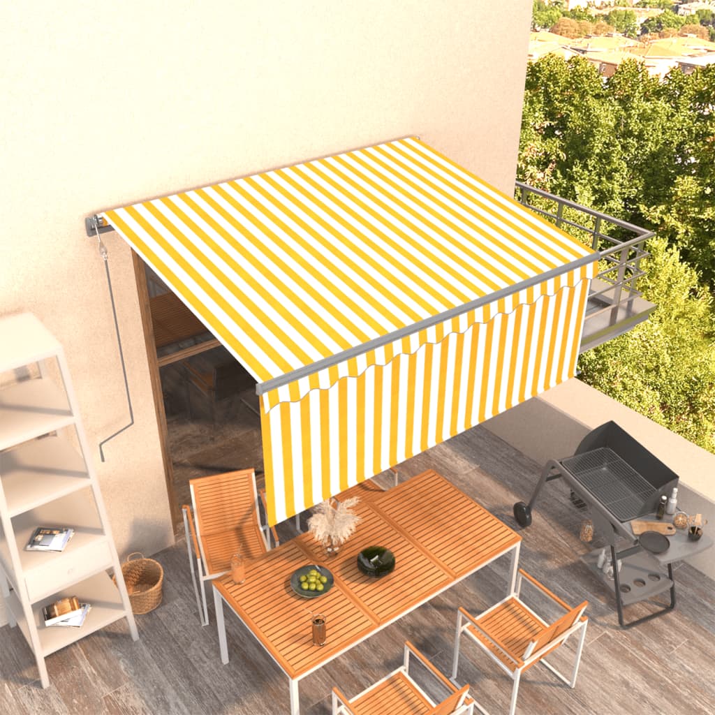 markise m. gardin 3x2,5 m automatisk betjening gul og hvid