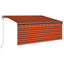 markise m. gardin 3x2,5 m automatisk betjening orange og brun