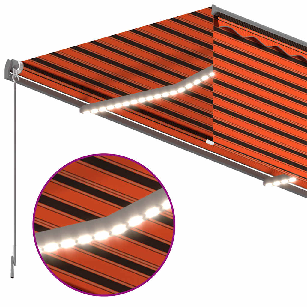 markise m. gardin + LED 3,5x2,5 m manuel betjening orange/brun