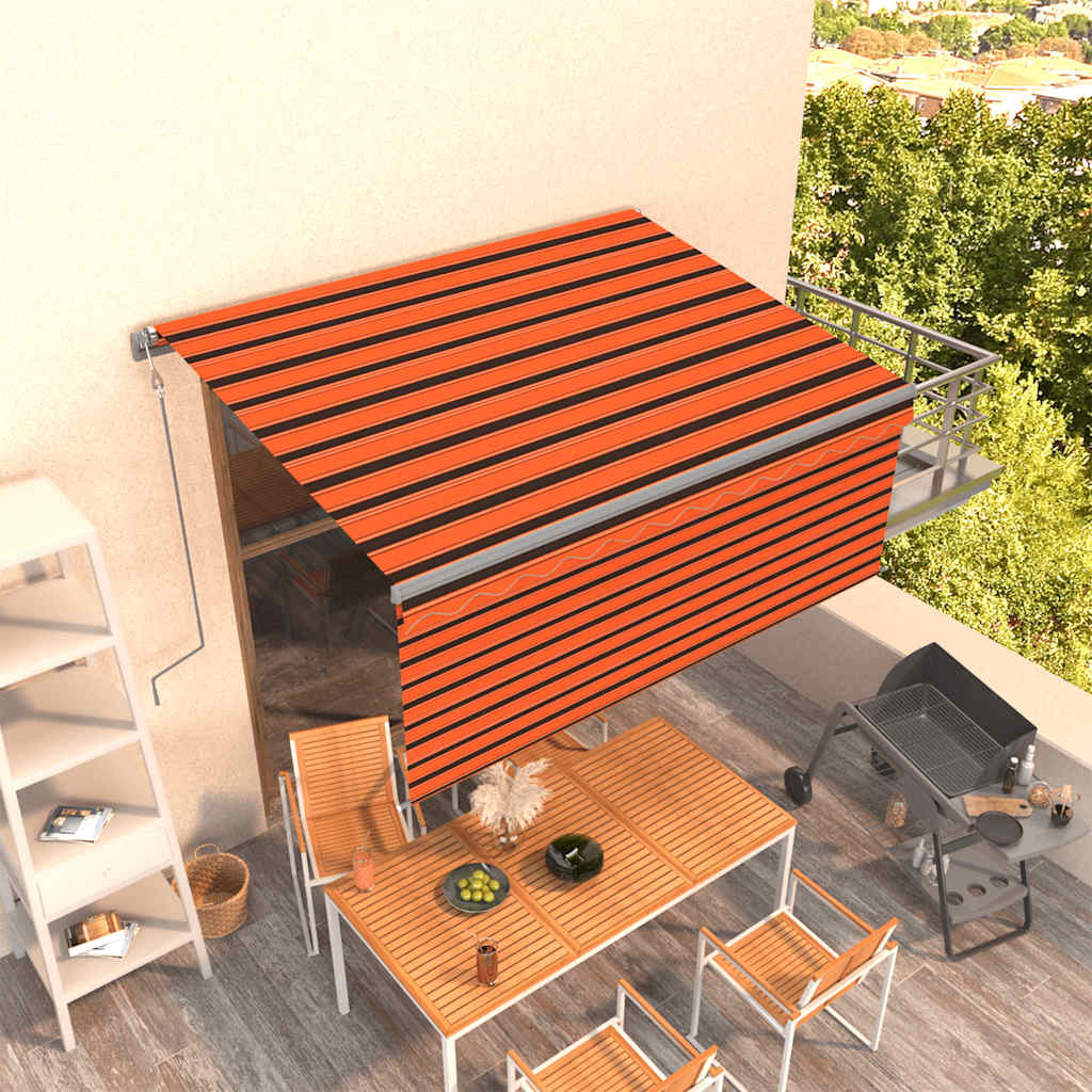 markise m. gardin 3,5x2,5 m automatisk betjening orange og brun