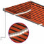 markise m. gardin+LED+vindsensor 3,5x2,5 m auto orange/brun