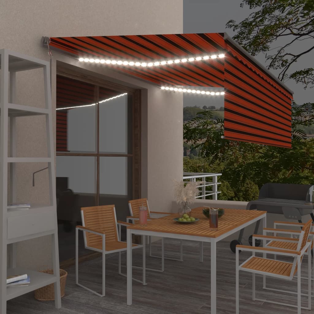 markise m. gardin+LED+vindsensor 4x3 m automatisk orange/brun