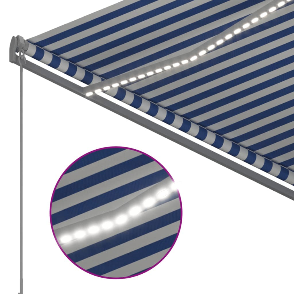 markise m. LED-lys + vindsensor 3x2,5 m automatisk blå + hvid