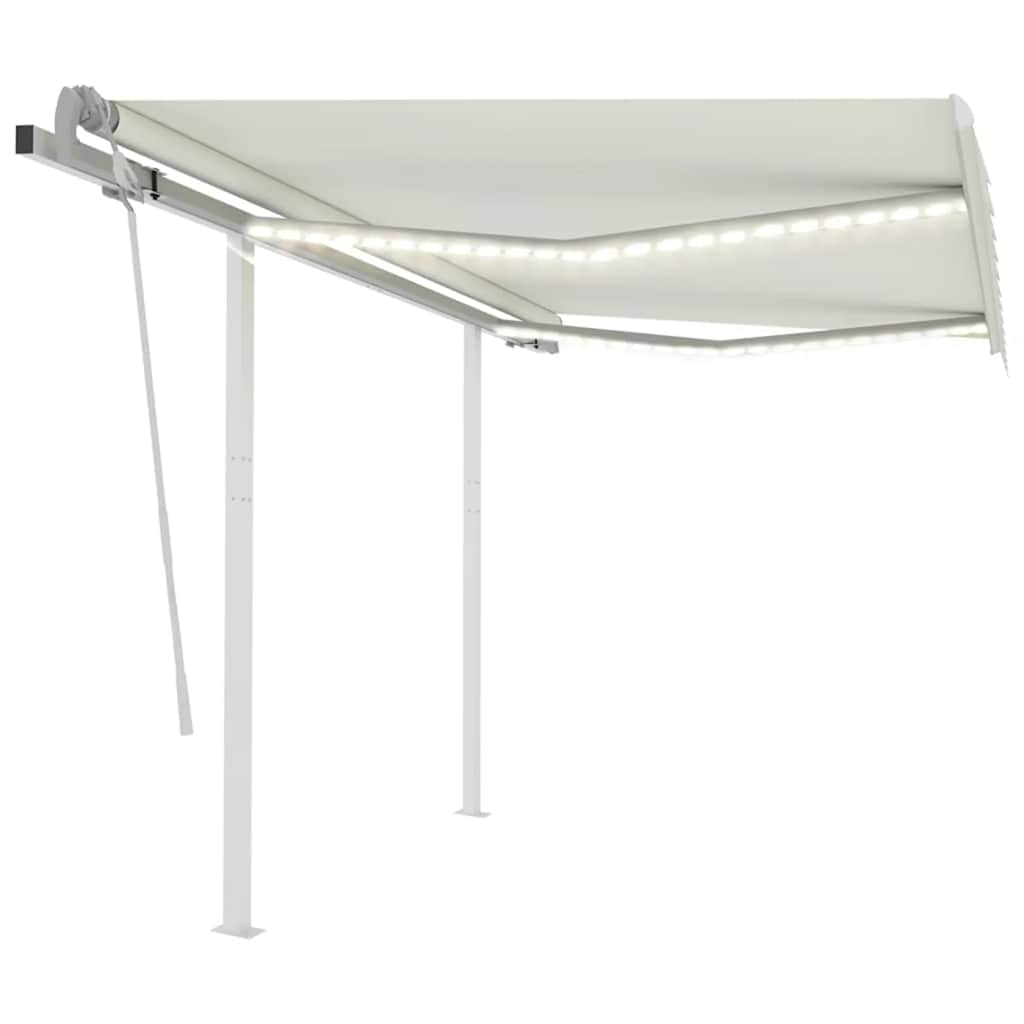 markise m. LED-lys 3,5x2,5 m manuel betjening cremefarvet
