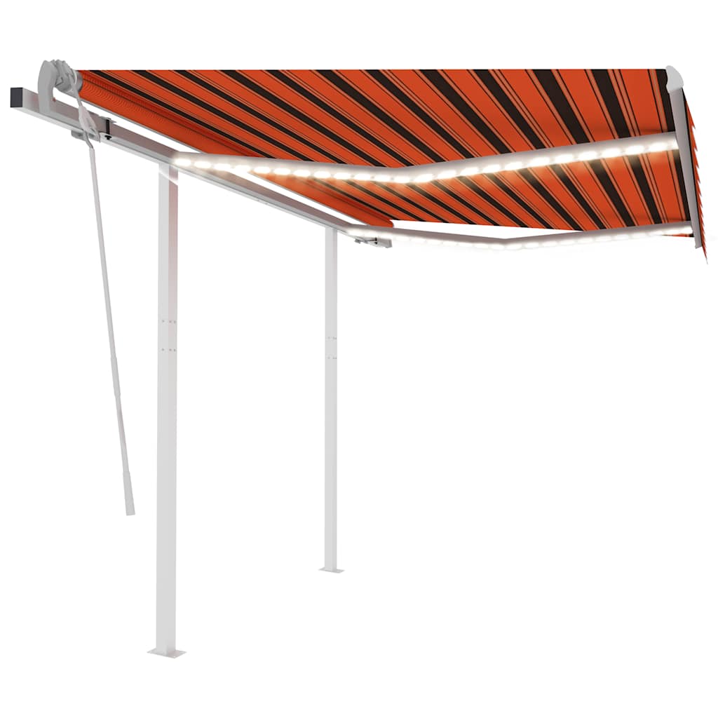 markise m. LED-lys 3,5x2,5 m manuel betjening orange og brun
