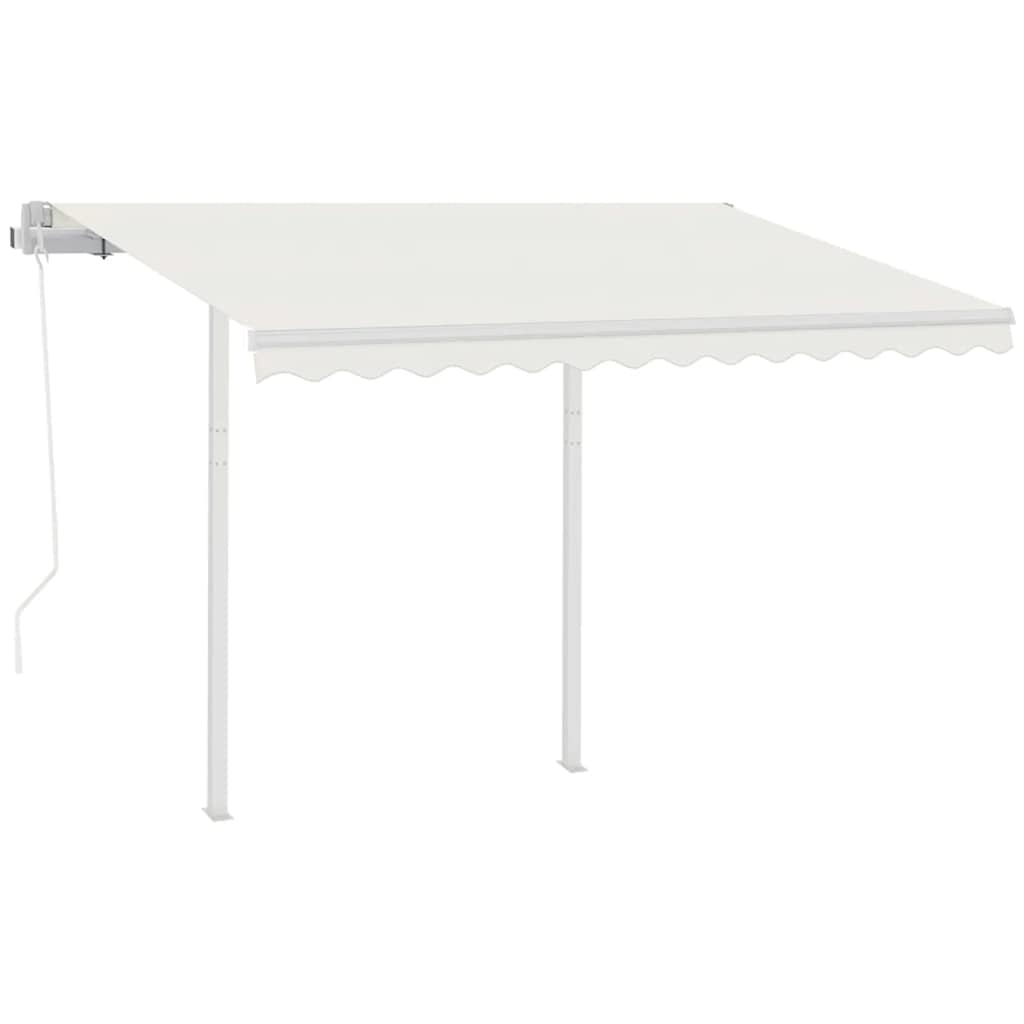 markise med stolper 3,5x2,5 m automatisk betjening cremefarvet