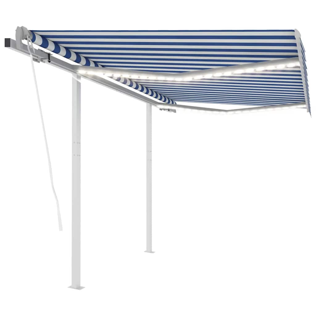 markise m. LED-lys + vindsensor 3,5x2,5 m automatisk blå + hvid