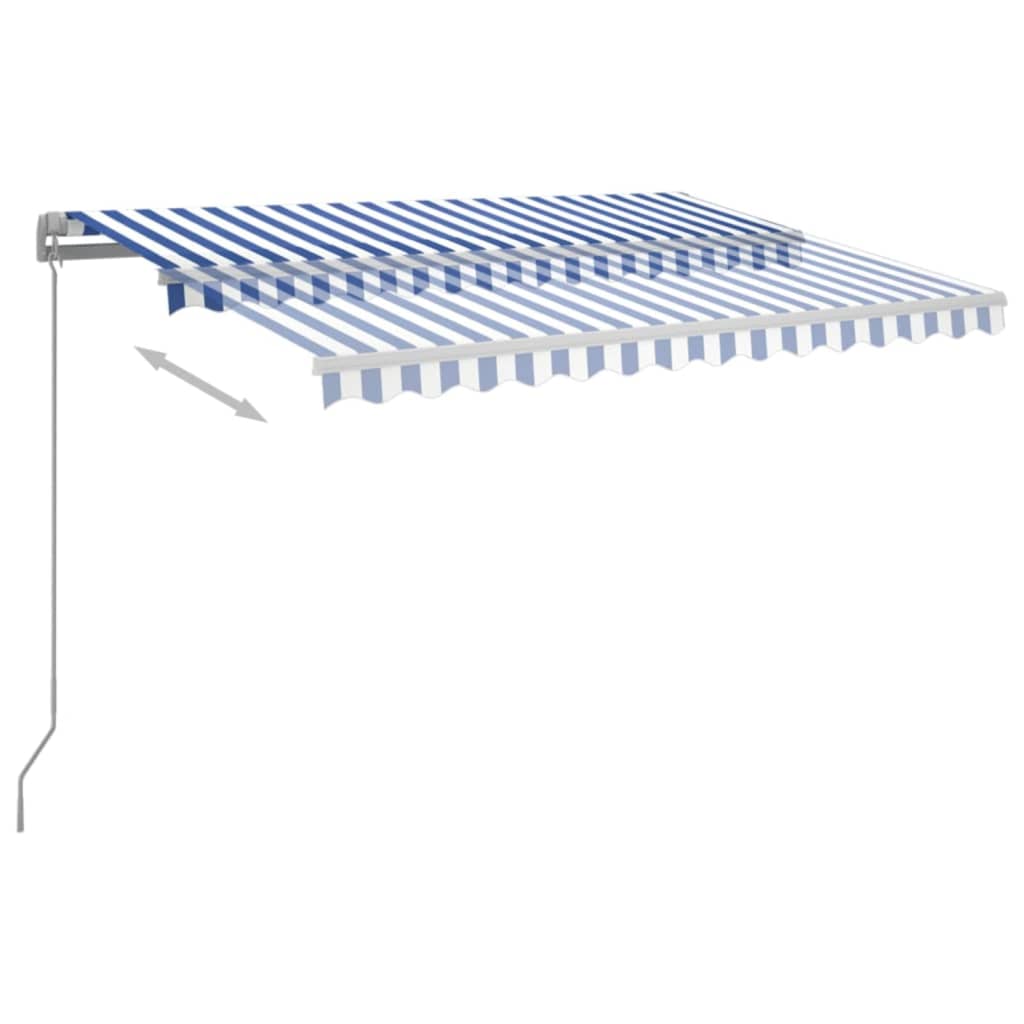 markise m. LED-lys + vindsensor 3,5x2,5 m automatisk blå + hvid